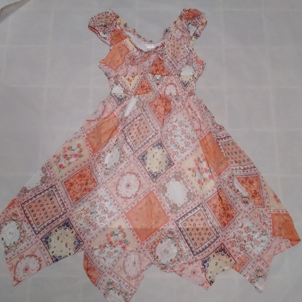 No Boundaries XS (1) Floral Paisley Quilt Square Polyester Dress